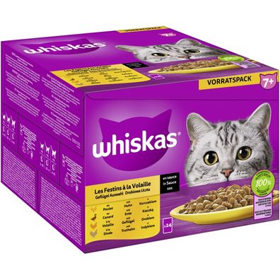 Whiskas Multipack 7+ Geflügel Auswahl in Sauce 48 x 85g (9,78€/ kg)