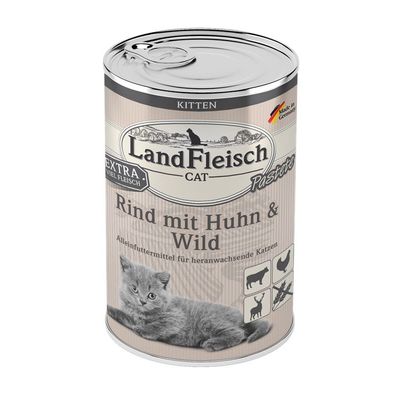 LandFleisch Cat Kitten Pastete Rind mit Huhn & Wild 6 x 400g (9,13€/ kg)