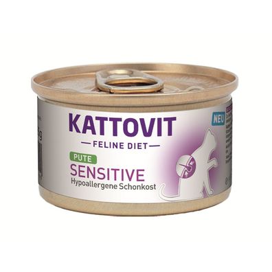 Kattovit Feline Diet Sensitive Pute-Hypoallergene Schonkost 12 x 85g (21,47€/ kg)