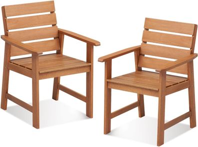 2er Set Gartenstühle aus Hartholz, Balkonstühle mit geneigter Rückenlehne und Armlehn