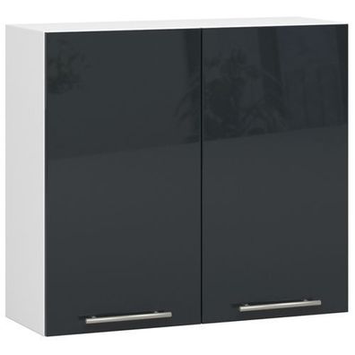 Küchenschrank AKORD OLIWIA W80 Weiß 80 cm Front Graphit Hochglanz B80 x H72 x T30 cm