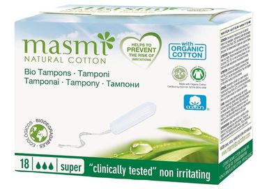 MasMI Natürliche Baumwolle Super Hygienische Tampons, 18 Stück