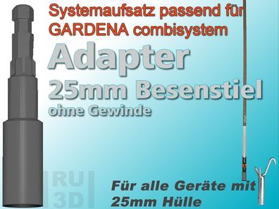 Aufsatz 25 mm Besenstiel Erweiterung passend für Gardena combisystem