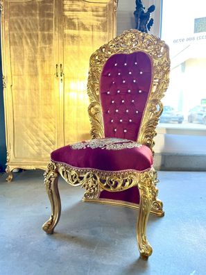 King Throne Italian Barock Rokoko style Huge Armchair in Handmade Gold Finish