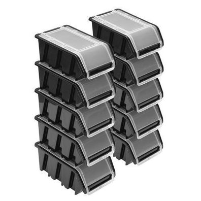 10x Stapelbox mit Deckel Box Sortierbox Schwarz NPKL6 10x15,5x7