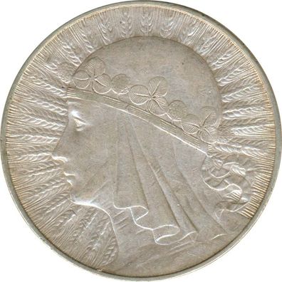 Polen 10 Zlotych 1932 Frauenkopf Silber*