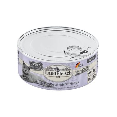 LandFleisch Cat Adult Pastete Rind & Pute mit Shrimps 6 x 100g (24,83€/ kg)