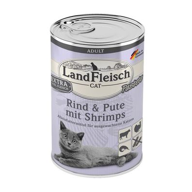 LandFleisch Cat Adult Pastete Rind & Pute mit Shrimps 12 x 400g (7,06€/ kg)