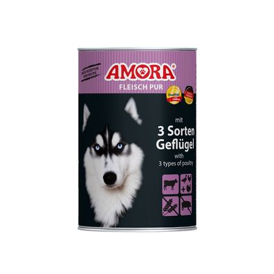 AMORA Dog Dose Fleisch Pur mit 3 Sorten Geflügel 6 x 400g (9,13€/ kg)
