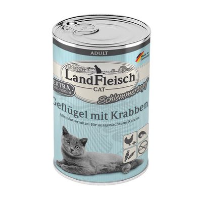 LandFleisch Cat Adult Schlemmertopf Geflügel mit Krabben 6 x 400g (9,13€/ kg)