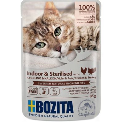 Bozita Cat Häppchen in Soße Indoor & Sterilised Huhn & Pute 12 x 85g (29,31€/ kg)