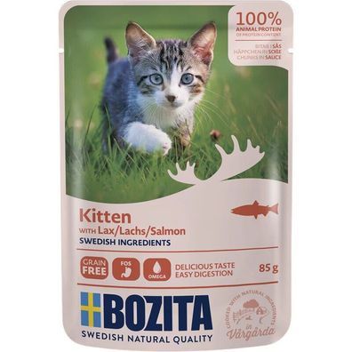 Bozita Pouchbeutel Häppchen in Soße Lachs für Kitten 12 x 85g (27,35€/ kg)