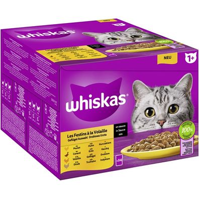 Whiskas Multipack 1+ Geflügel Auswahl in Sauce 96 x 85g (8,57€/ kg)
