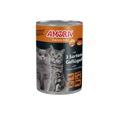 AMORA Cat Dose Fleisch Pur mit 3 Sorten Geflügel 6 x 400g (9,13€/ kg)