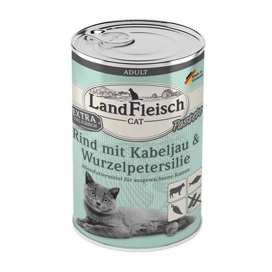 LandFleisch Cat Adult Pastete Rind mit Kabeljau & Petersi. 12 x 400g (7,06€/ kg)