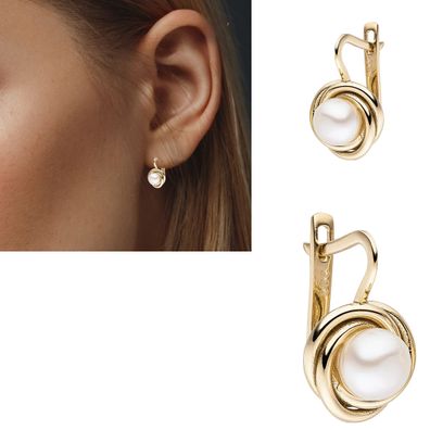 1 Paar Perlen Ohrringe Ohrhänger 18,2 mm aus 8 Karat 333 Gelbgold Gewicht 5,4g