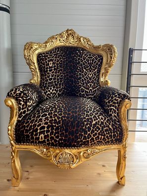 Armchair French Louis Baroque Style in Leopard Print Handmade Sofa Chair