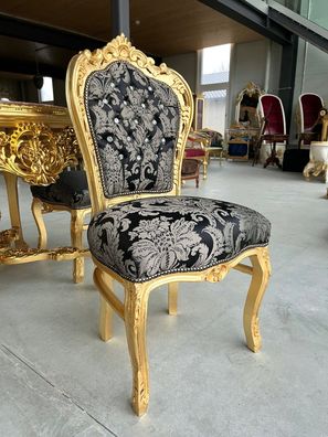 Accent Chair Retro French Baroque Rococo Style Dining Chair Gold Finish Black