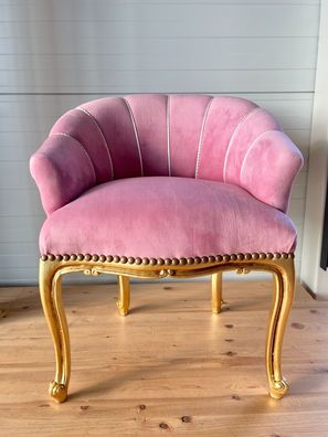 Barock Möbel Armchair Baroque Style Chair Velvet Pink Gold Finish Bar Chair