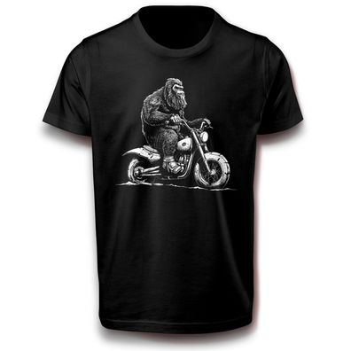 Bigfoot Biker Sasquatch auf Motorrad Mythisch Kreatur Abenteuer T-Shirt schwarz Fun