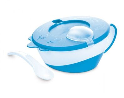 Canpol Baby Schüssel- und Löffelset in Blau - Kinderfreundlich und praktisch.
