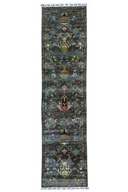 Teppich Orient Ziegler Ariana Läufer 80x300 cm 100% Wolle Handgeknüpft grau