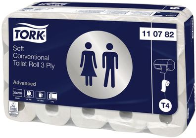 1x TORK 110782 Toilettenpapier Advanced weiß 3-lagig 30 Rollen a 250 Blatt Sys. T4