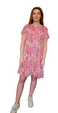 Damen Sommerkleid Viskosekleid kurzarm leichte A-Linie Pink Bunt Gr. M/ L