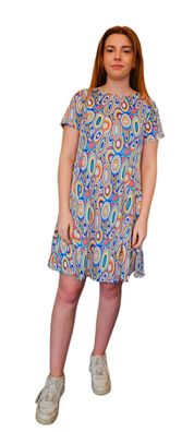 Damen Sommerkleid Viskosekleid kurzarm leichte A-Linie Blau Bunt Gr. M/ L