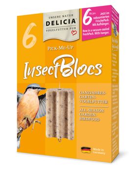 1,63€/ St.) Delicia Insect Blocs 6 Stück mit Aufhänger, ganzjahres Vogelfutter