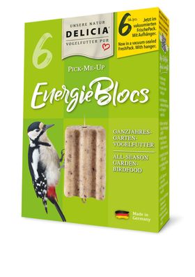 1,63€/ St.) Delicia Energie Blocs 6 Stück mit Aufhänger, ganzjahres Vogelfutter