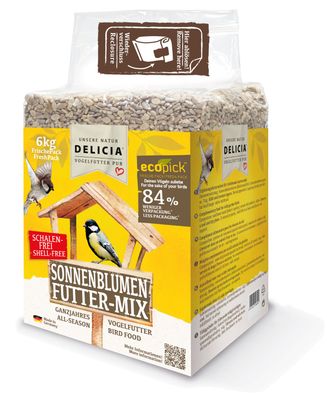 4,33€/ kg) Delicia Sonnenblumen Futter-Mix 6 kg ganzahres Futter für Vögel