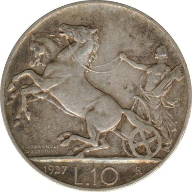 Italien 10 Lire 1927 R Vittorio Emanuele III. Silber*