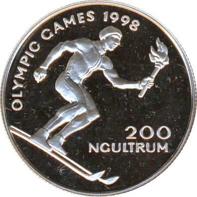 Bhutan 200 Ngultrum 1996 PP Olympiade 1998 in Nagano Silber*