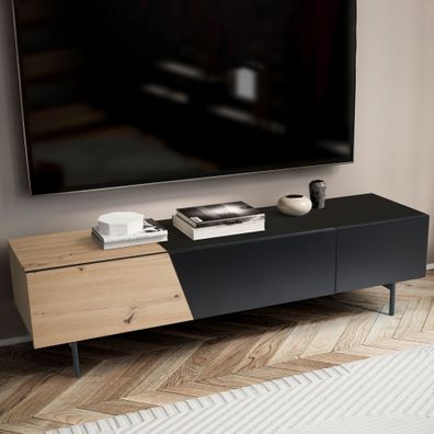 Wohnling Lowboard 150 cm TV Schrank Holz Fernsehkommode Fernsehschrank Eiche