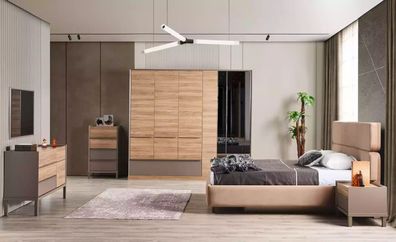 Italienische Stil Möbel 7tlg. Set Bett 2x Nachttische Kommode Schlafzimmer