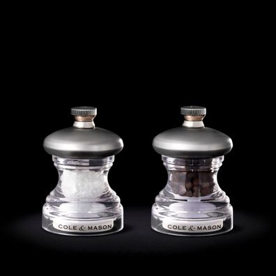 Cole & Mason 2tlg. kleines Mini Salz- & Pfeffermühlen Set 6.5 cm Edelstahl-Acryl