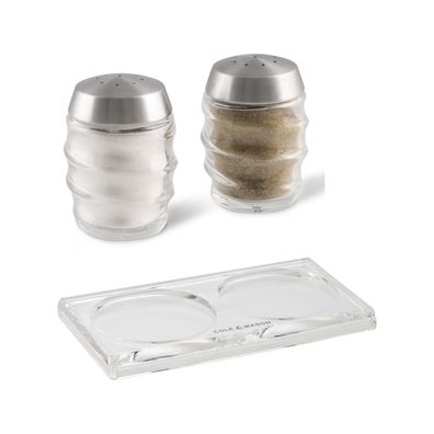 Cole & Mason 3-tlg. Mini Salz-& Pfefferstreuer Set 7 cm aus Glas & Acryl Tablett