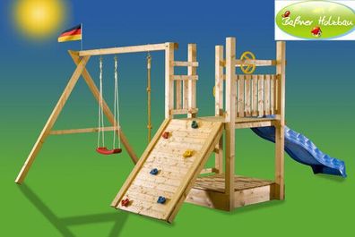 Spielhaus Spielturm Stelzenturm mit Schaukel Rutsche und Sandkasten FRIZZY