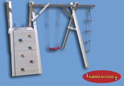 Schaukelgerüst mit Kletterwand kleine Kinder Doppelschaukel Kletter Spielturm