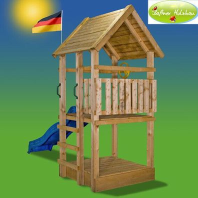 Klettergerüst Stelzenhaus mit Rutsche Massivholz Spielturm Modell 1 "TOBY"