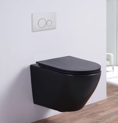 Spülrandloses Wand-WC inkl. Soft-Close Sitz WHR-6075 (matt-schwarz)