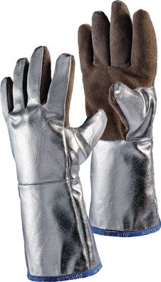 Hitzesch. handsch.5-Finger Universal braun/ silber Spaltled. alumin. Preox-Aramid