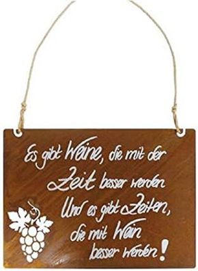 BADEKO Spruchtafel 23,5 x 35 cm Tafel Wein Zeit Edelrost Dekoschild Spruch Rost ...