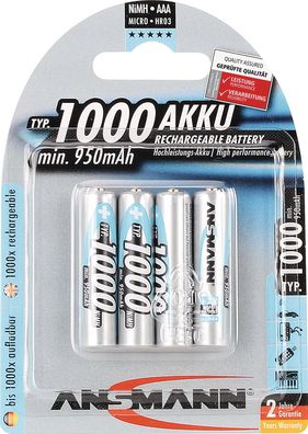 Akkuzelle 1,2 V 1000 mAh R03-AAA-Micro HR03 4 4St./ Blister Ansmann