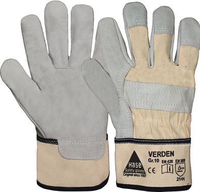 Handschuhe Verden Gr.10 grau/ natur Rindspaltleder EN 388 PSA II HASE