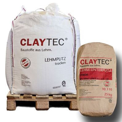 Claytec Lehm-Unterputz mit Stroh - Lieferform: Trocken 25 kg Sack