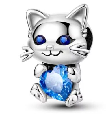 Charm Anhänger für alle bekannten Gliederarmbänder Katze mit Stein