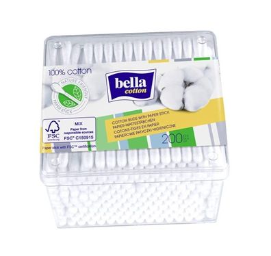 Bella Cotton, Wattestäbchen, 200 Stück - Hygieneprodukt aus Deutschland