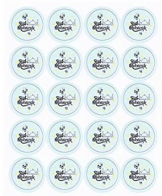 20 Stück Sticker Aufkleber blau Eid Mubarak Geschenk Ramadan Deko 4 cm Ramazan